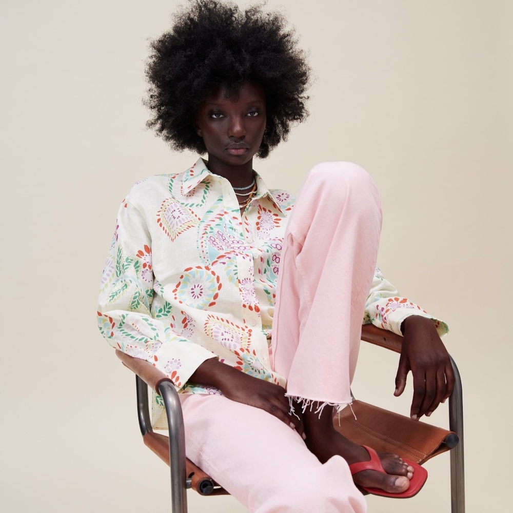 Zara linen blend oversized shirt XS